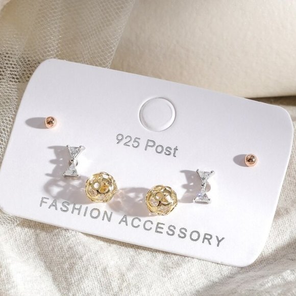 6 PCS NEW 925 Sterling Silver 3 Colors Earrings - Picture 3 of 4